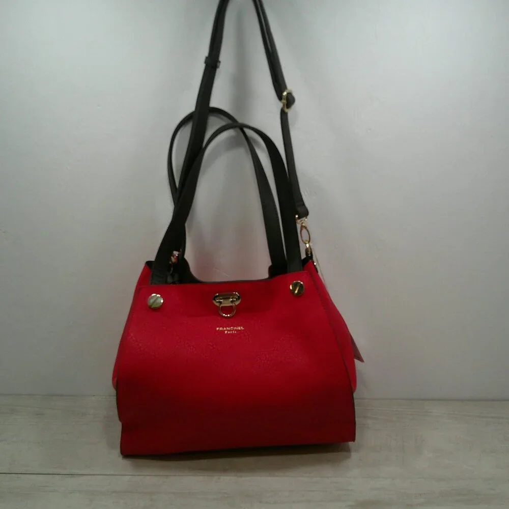 Francinel Paris Cherry Red & Brown Leather Satchel Purse | Pocketbook New w/tags - Picture 4 of 15